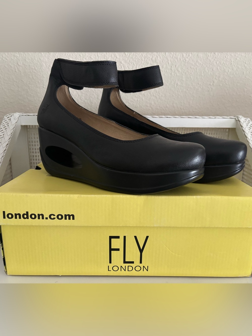 Fly London HELI797FLY Black Mary Jane Platform Wedge Ankle Straps - Worn Once!